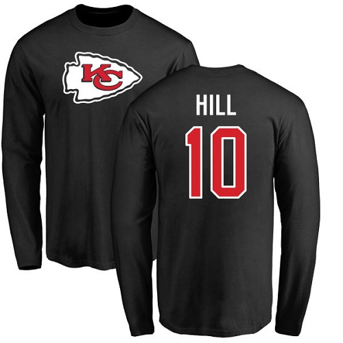 Men Kansas City Chiefs #10 Hill Tyreek Black Name and Number Logo Long Sleeve T-Shirt